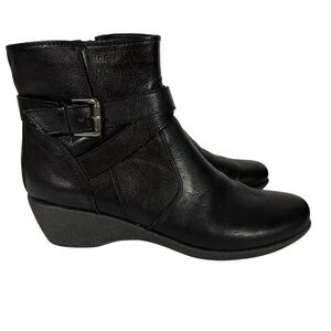 The Flexx Leather Wedge Boots Sz 9 Black Ankle Booties Side Zip Classic VGUC
